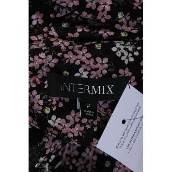 Intermix Womens Long Sleeve V Neck Floral Silk Top Black Pink Size Petite - Picture 5 of 6